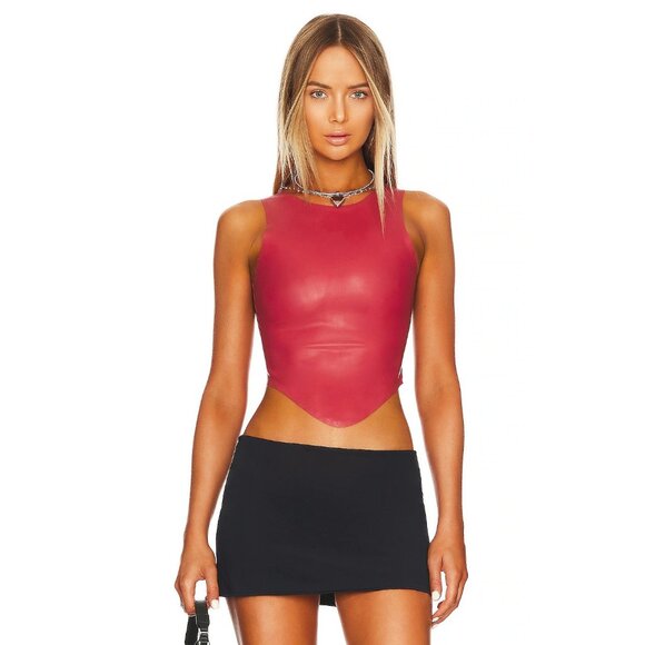 Miaou Jinx Top in Strawberry Large New Womens Faux Leather Vegan Cropped Tank - Picture 1 of 15
